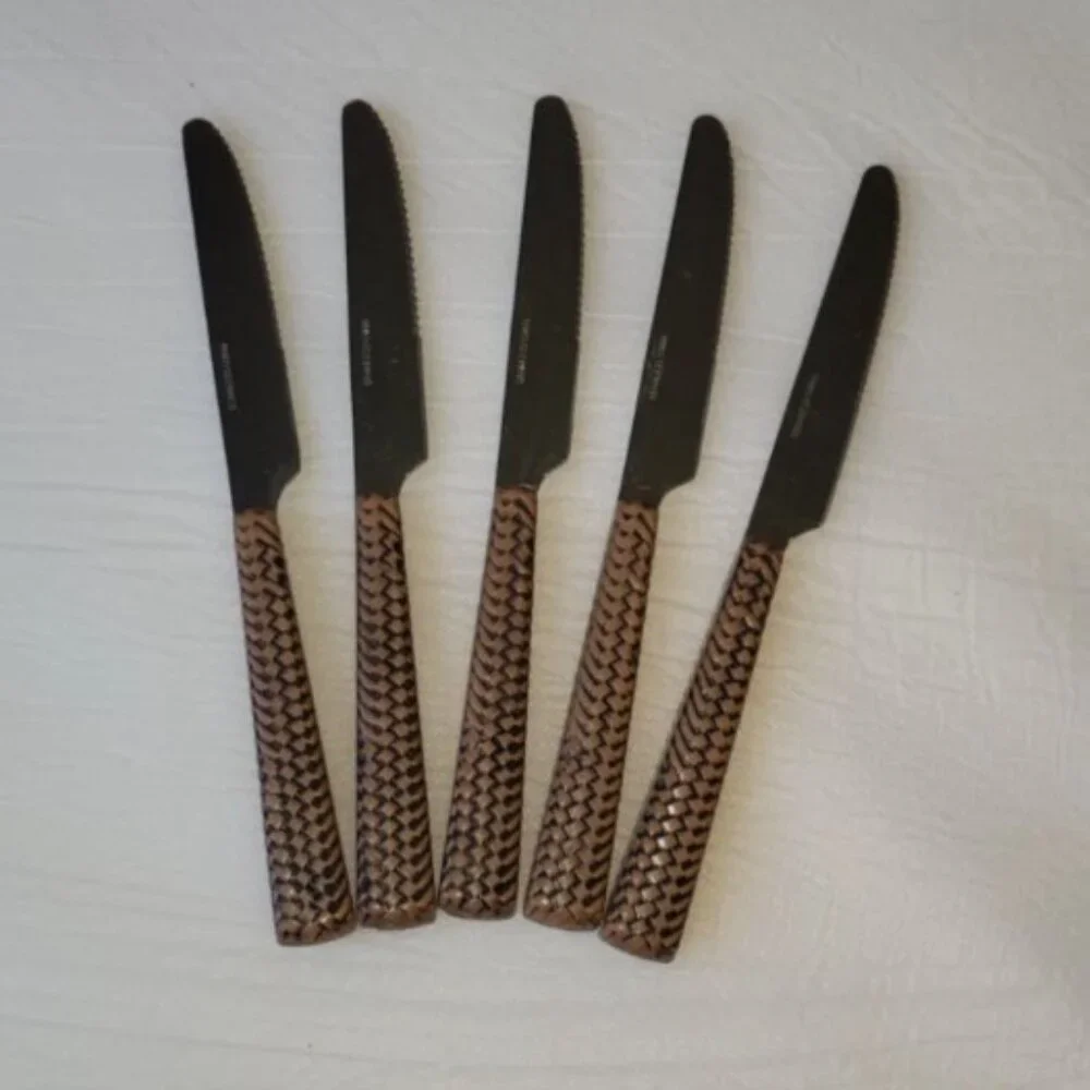 Steak Knife Set of Knives Stainless Steel Blades Serrated Edges Aztec Or Safari
